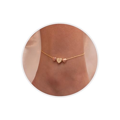 Petite Boutique Triple Hearts Initial Anklet16K Plated Gold Rose Gold Silver Personalized gift
