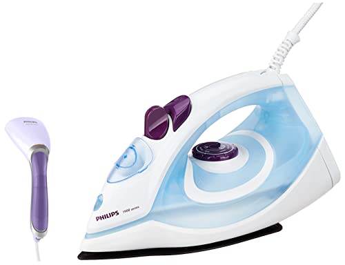 Image of Philips GC1905 1440-Watt Steam Iron with Spray (Blue) & Philips Handheld Garment Steamer GC360 /30 - Vertical & Horizontal Steaming, 1200 Watt, up to 22g /min