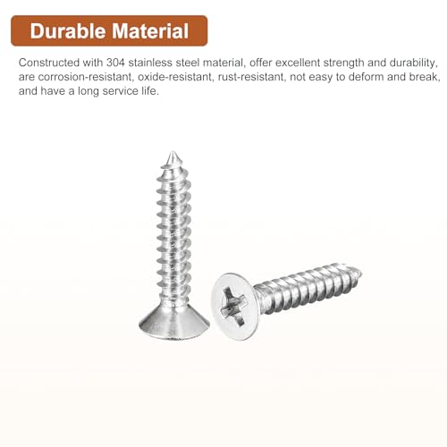 Image of DTGN 100Pcs #6x3 /4 inch Flat Head Wood Screws, 304 Stainless Steel Phillips Self Tapping Screws - Good for Woodworking, Furniture - Silver