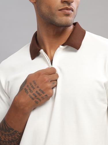 Image of Mens Premium Cotton Polo T-Shirt | 220 GSM Soft Fabric | Casual Stylish Look | Zipper Polo Design Snow White Polo T Shirt | Polo Tshirt for All-Day Wear