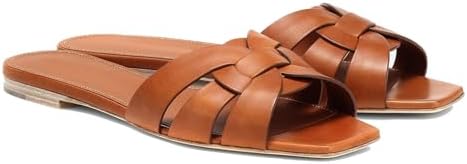 THESHY Women's Flat Sandals Square Toe Patent Leather Comfortable...