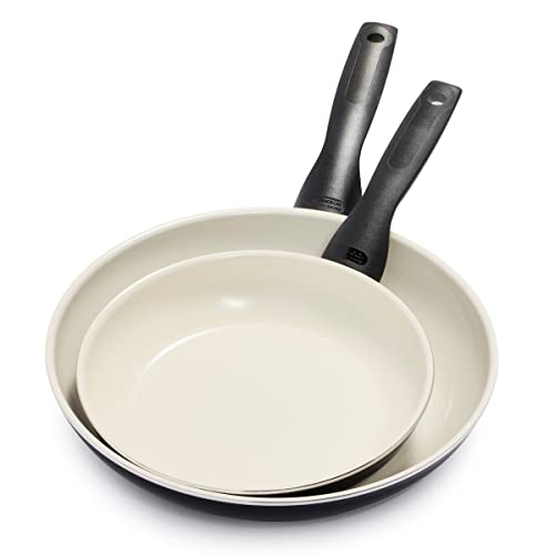 GreenPan, Rio 2 Pieza Set de sartén de cerámica antiadherente, 20 y 26 cm, negro y crema