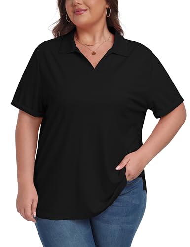 MoFiz Women's Plus Size Golf Polo Shirts Loose Fit Short Sleeve V-Neck Tennis Workouts Tops, XL-5XL3