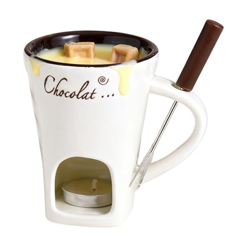 Luckxing Taza para Derretir Chocolate | Olla Derretidora De Chocolate Cerámica con Tenedor,Taza Pequeña De Fondue De Queso Y Mantequilla - para Salsa Queso Pan Mariscos Cena Aperitivo Cumpleaños Boda