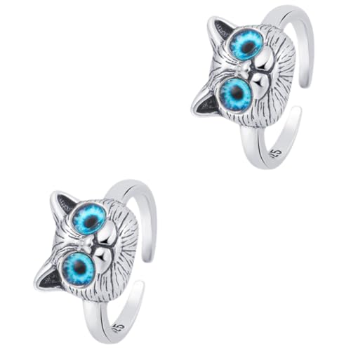 Cadeau mère fille bague chat mignon ajustable lot de 2