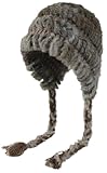 Womens Rex Rabbit Fur Knitted Earflap Beanie Hat Winter Warm Ear Cover Skull Snow Cap with Braid Strap