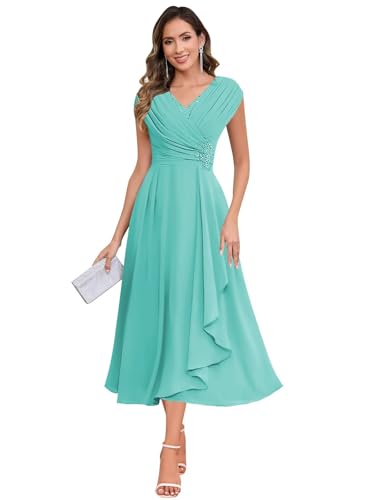 Image of BOLENSYE Mother of The Bride Dresses for Wedding Cap Sleeve Lace Chiffon Mother of The Groom Formal Dress for Women