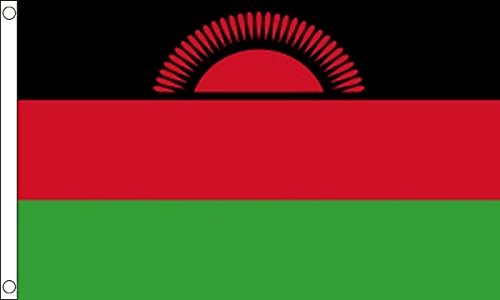 Flagtex Malawi Flag 5ft x 3ft Current Design National Flag Black Red Green with Rising Sun Premium Quality Polyester Double Stitched Brass Grommets 150cm x 90cm Indoor Outdoor African Banner