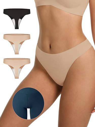Image of LUCKMEEY Cotton Thongs for Women Seamless Thongs for Women No Show Thong Panty Liners Workout G-String Thongs Underwear