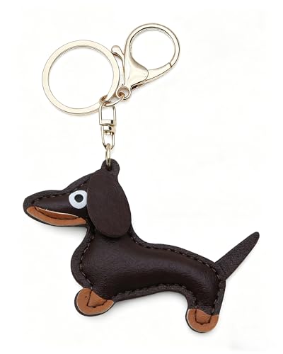 Exodmx Dachshund Keychain, Handmade Leather Cute Dachshund Bag Charm Gifts-A