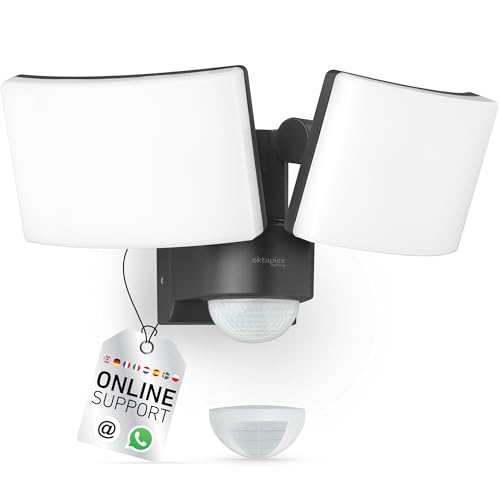 Oktaplex Lighting Spot LED avec détecteur de mouvement extérieur Cali Dos Motion - IP65 - Deux têtes 40 W 3000 K - Blanc chaud - Projecteur extérieur...