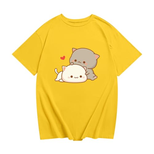 Image of KEEVICI Cute Cat Shirts for Girls Graphic Tees Kids Kawaii Cartoon Animal Print T Shirt Summer Cotton Short Sleeve Tops