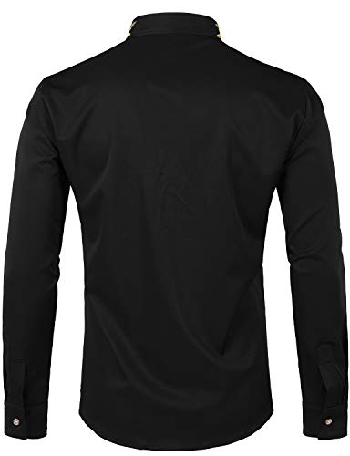 ZEROYAA Mens Hipster Gold Embroidery Mandarin Collar Slim Fit Long Sleeve Casual Dress Shirts