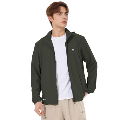 Image of Venzina UPF 150+ Sunscreen Jacket for Men, UV Sun Protection Jacket with Cool Feel Quick Dry Fabric, Sun Hoodie with Removable Hat & Zip Pocket for Driving, Camping, Riding