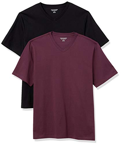 Photo 1 of Amazon Essentials Men's Regular-Fit Short-Sleeve V-Neck T-Shirt, Pack of 2 Medium Burgundy/Black