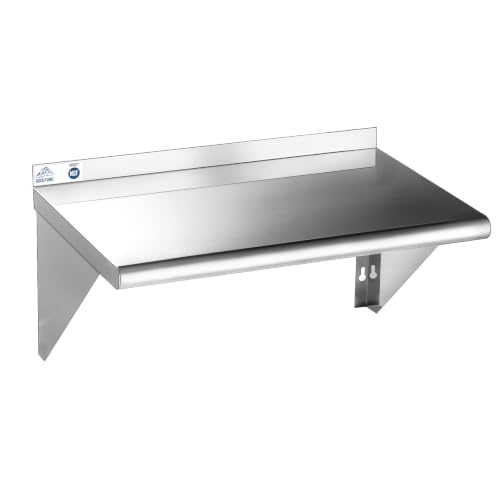 ROCKPOINT Stainless Steel Shelf 14 x 24 Inches 250lb, NSF Metal Commercial Shelves Wall Mount Floating Shelving with Backsplash for Restaurant, Kitchen, Home and Hotel, Silver