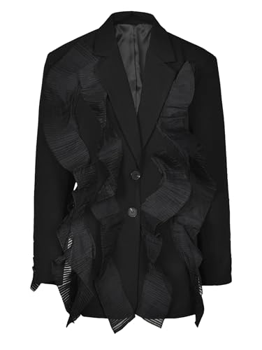 Women Business Embroidery Vintage Lapel Long Sleeve Loose Fit Suit Jacket with Pockets