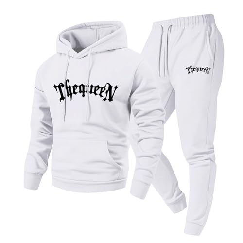 Ensemble homme décontracté pour le quotidien sweat à capuche et jogging blanc imprimé lettres