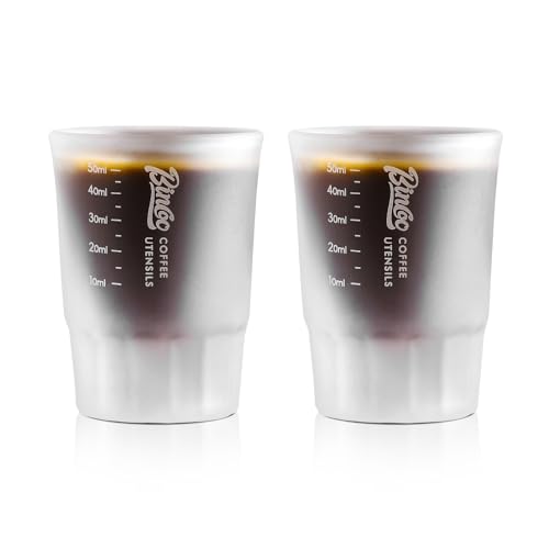 Measuring Shot Glasses 50ML Espresso Measuring Cup - 2 Pieces - Crystal - Frosted Glass, Perfect for Accurate Coffee espresso Alcohol & Ingredient Measuring - Versatile for Kitchen Cafe & Bar Use