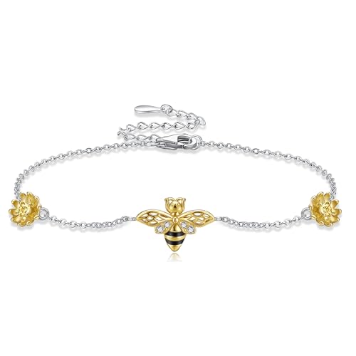 Bracelet abeille argent 925 femme bijou réglable tournesol bourdon