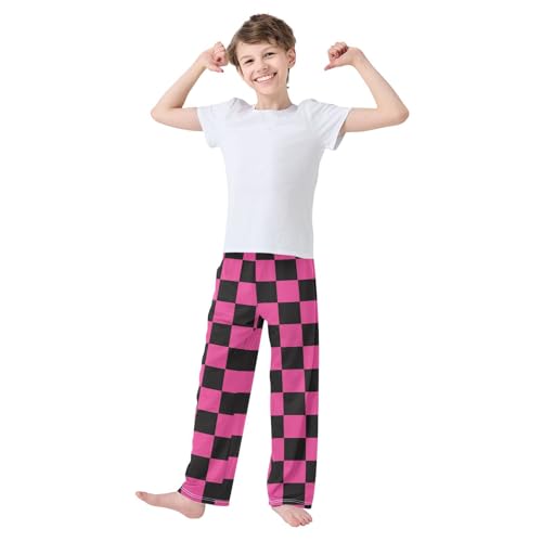 Boys' Pants Black and Pink Checkered Chess Long Bottoms Jogger Pants Elastic Waist Trousers with Pockets S-XL2