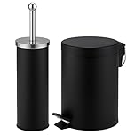 iTrend 3L Pedal Dustbin and Toilet Brush with Holder set - Bathroom Accessory - Powder Coated Steel Bin with lid - Toilet Brush with Stainless Steel Handle, Round Lid and Dense Bristles - Black