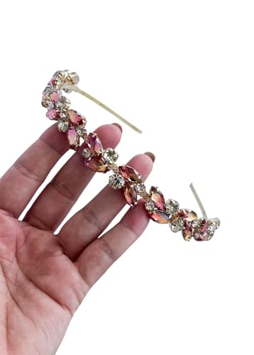 Tiara de Cabelo Feminina em metal dourado com aplicações de pedraria marsala
