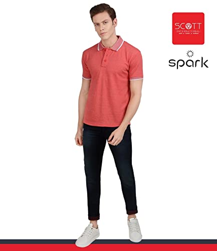 Image of Scott International Spark Polo T-shirts for Men - Bird Eye Collar neck, Half Sleeves, Cotton, Regular Fit, Stylish Branded Solid Plain tshirts for Boys