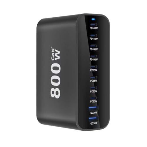 Image of CUBONIC 10-Port GaN Charging Station with 8 USB-C & 2 USB-A Ports, Multi Device Desktop Charging Hub for Laptops, Smartphones, Tablets, Earbuds & USB Powered Electronic Devices (800 W)