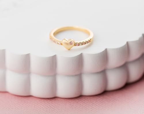 Precious Pieces Sterling Silver or 14K Gold Plated Baby Ring with Puff Heart and Pink CZs for Babies, Toddlers, Little Girls, Stackable or Pinky Ring for Teens and Women4