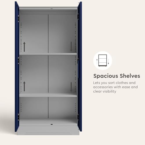 Image of Interio by Godrej Wardrobe Slimline 2 Door Steel Almirah (Digital Printed Midnight Blue and Royal Ivory) Wardrobe for Clothes, 1 Year Warranty, 4 Shelves