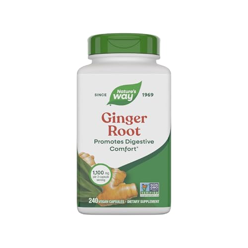 Nature's Way Ginger Root; 1.1 gram Ginger Root per serving; Non-GMO Project Verified; TRU-ID Certified; Gluten-Free; Vegetarian; 240 Capsules