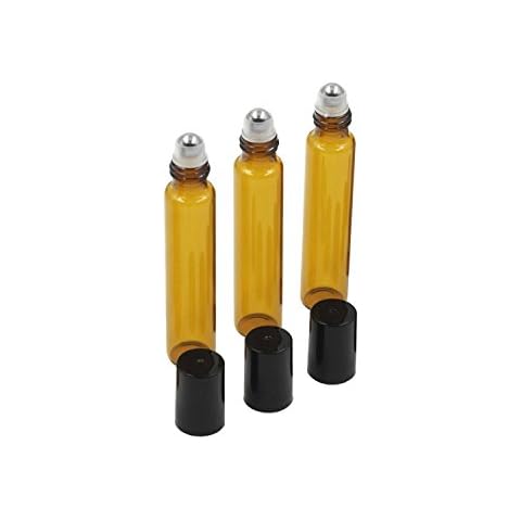 Rimandy 10 Pcs Amber Glass Roll On Bottles 10ml Empty Refillable Essential Oil Roller Bottles Aromatherapy Lip Balms Rollerball Bottles Vials With Black Cap Cover