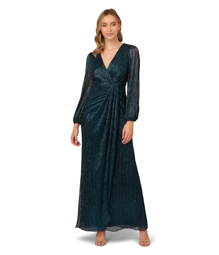 Image of Adrianna Papell Women's Metallic Mesh Draped Gown