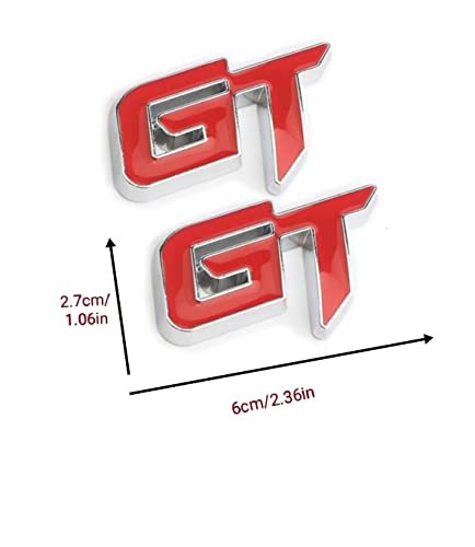 Image of 2 PC GT Emblem Premium 3D Car GT Badge Racing Car Sticker Decorative Decal Replacement Parts Car Hood Door Side Fender Trunk Self-Adhesive Logo Nameplate (Red Silver)