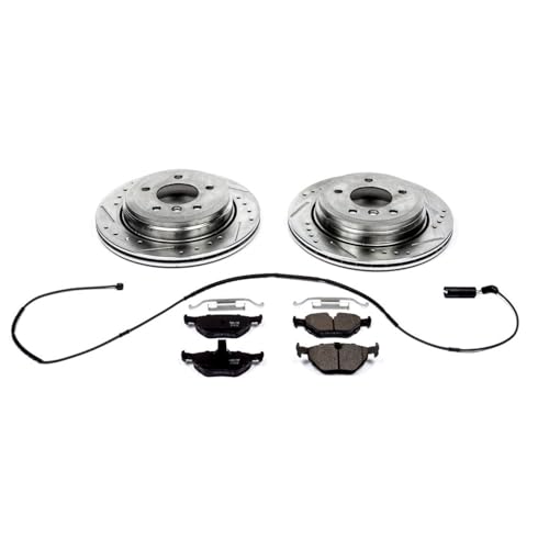 Image of PowerStop Rear Brake Kit for BMW 325xi 2001-05 - Drilled and Slotted Disc Rotors with Carbon-Fiber Ceramic Brake Pads Replacement, K2970