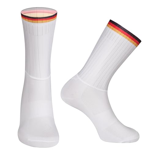 BULBEAWICK Slip Seamless Cycling Socks white Bike Sock Compression Bicycle Outdoor Running Sport Socks(White-E)