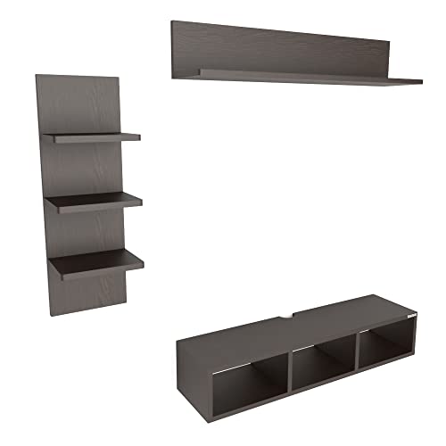 Image of ESTANTERIA Crown Neo Tv Unit Wall Mounted Engineered Wood TV Unit, TV Cabinet for Wall, TV Stand for Wall, TV Stand Unit Wall Shelf for Living Room, Set Top Box Wall Display Rack Stand(Wenge)