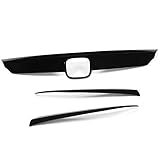 G-PLUS Front Lip Bumper Upper Grill Molding Trim Cover + Eyelid Cover Compatible With Honda Accord 10th Gen Sedan 2018-2019 Gloss Black -3 Pieces