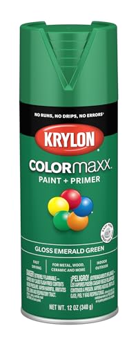 Image of Krylon K05517007 COLORmaxx Spray Paint and Primer for Indoor /Outdoor Use, Gloss Emerald Green 12 Ounce (Pack of 1)