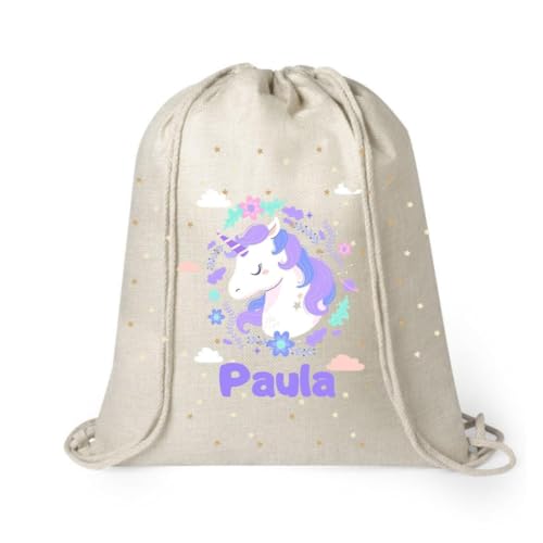 Weprintfy. Mochila com cordas infantis personalizadas, 48 x 42 cm, adequada para máquina, 100% personalizada, design de animais, bolsa de berçário, bolsa de roupa de berçário, volta ao cole, Unicórnio