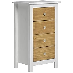 VS Venta-stock Sinfonier de Noche Bonnie Blanco 4 cajones en Cera, guías metálicas, 46 X 35 X 80 CM