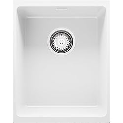 Fregadero Blanco Pequeño Fregadero bajo Encimera 36 x 47 cm, Fregadero Granito Un Seno + Sifón Clásico, Fregadero Cocina London 40 de Primagran, Blanco