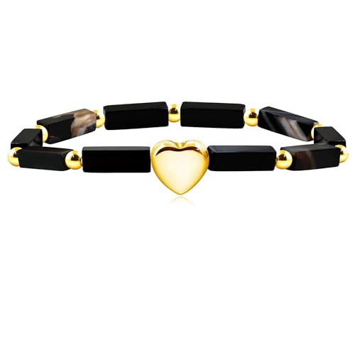 Image of Cuboid Love Elastic Bracelet, Crystal Energy Stone Anxiety Relief Yoga Jewelry for Women Male (Heart-shaped Charm Can Be Customized Name)