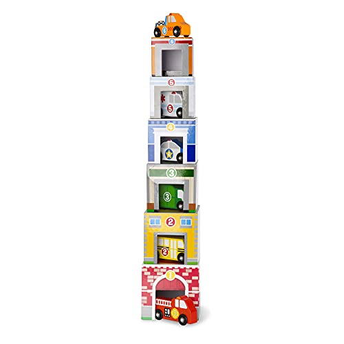 Melissa & Doug Nesting And Sorting Blocks - 6 Buildings, 6 Wooden Vehicles - Numbers Learning, Car Garage, Sorting And Stacking Toys For Toddlers Ages 2+ #TOP3