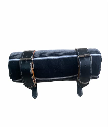 SOUTHWEST Black Motorcycle Belt with Blanket Holder, Real Leather, Includes Sarape, Motorcycle, Bike, Biker, Black and Gray Colors