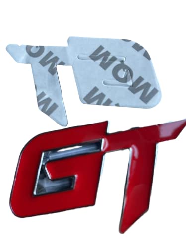 Image of 2X Chrome Metal GT Logo Car Emblem Premium 3D Badge Auto Racing Sport Sticker Grand Tourer Decal(Silver Red)