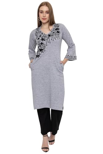 Image of Rosary Women's Woolen Winter Embroidered Kurta with Palazzo | Warm Ethnic Suit Set - 2 Piece Outfit
