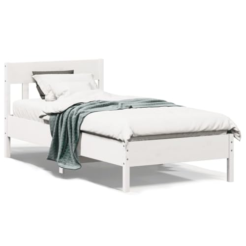 KLYEON Estructura de Cama con cabecero Madera de Pino Blanco 100x200cm,Estructura de Cama de Madera Maciza: Soporte Lumbar y distribución del Peso para un Descanso placentero Camas y somieres
