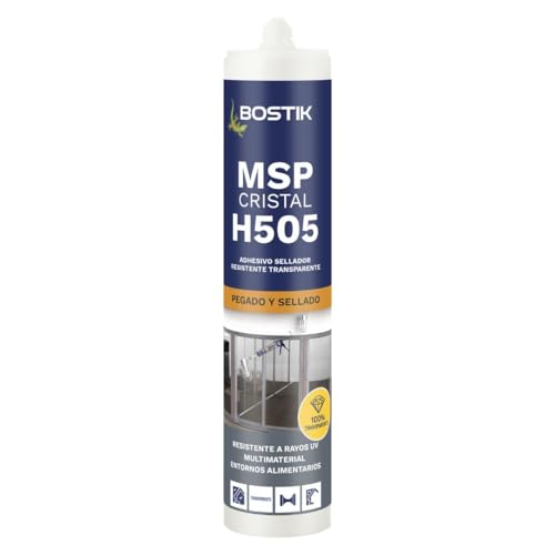 BOSTIK H505 MSP CRISTAL Transparente, Adhesivo-Sellador Universal de Altas Prestaciones, Alta Resistencia UV, Multifuncional, Aplicable en Superficies Húmedas, Interior y Exterior, Cartucho 290 ml